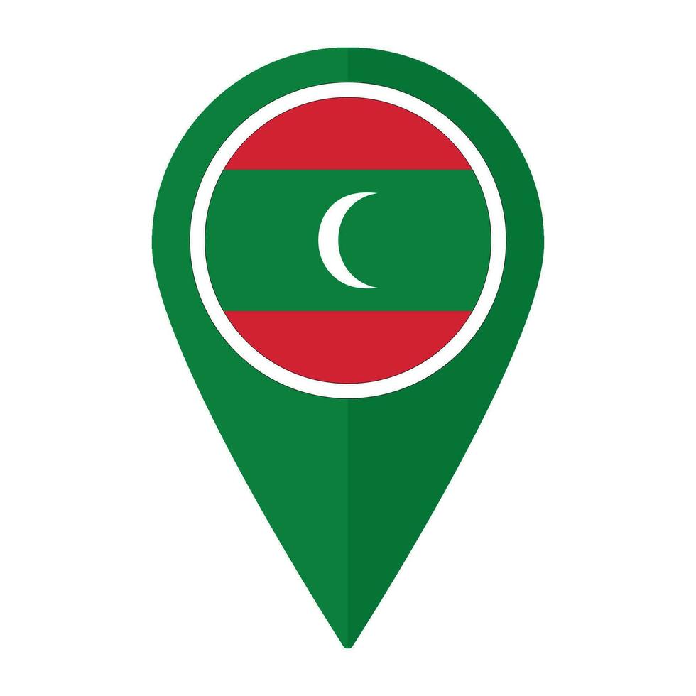 Maldives flag on map pinpoint icon isolated. Flag of Maldives vector