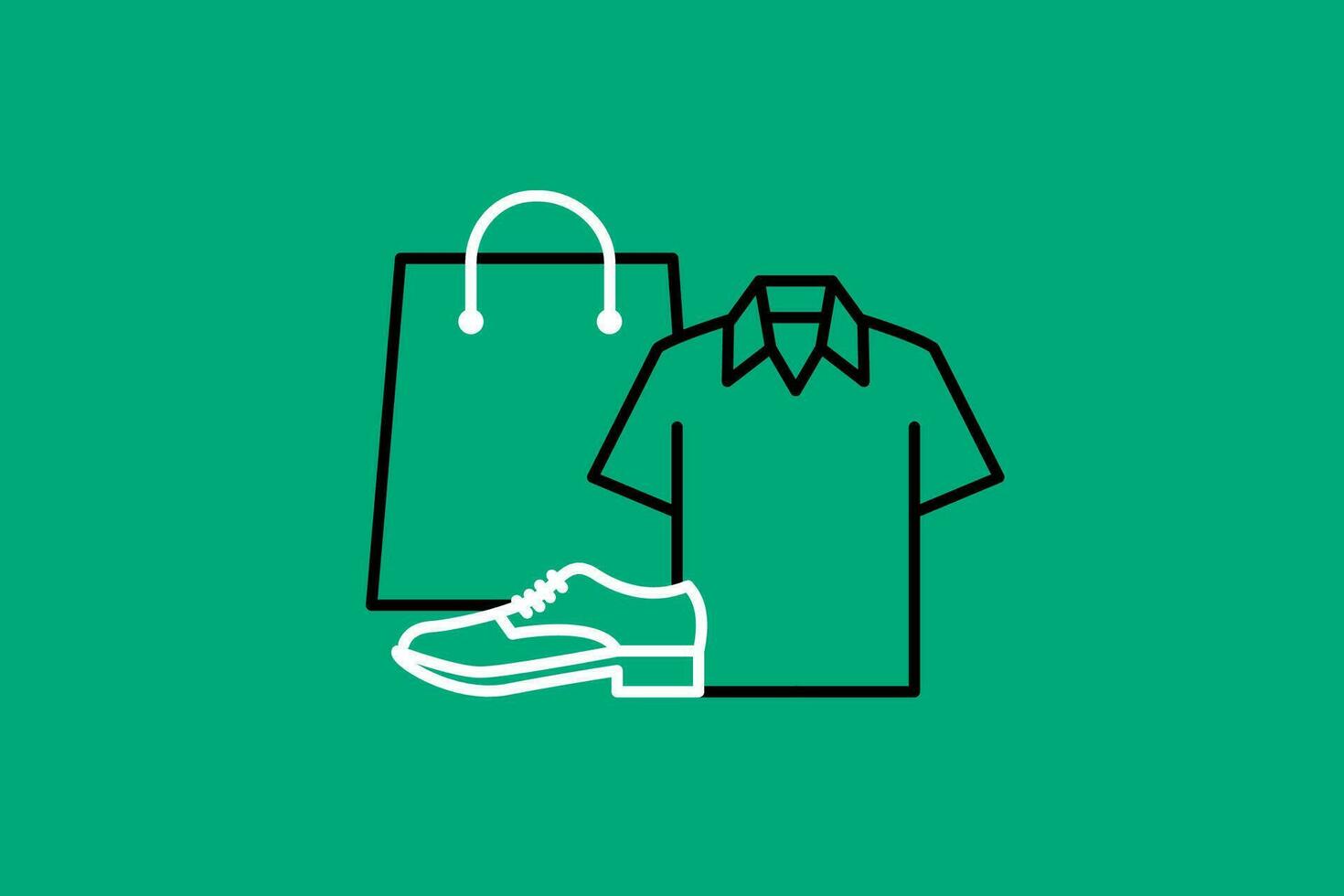 Shopping bag and t-shirt icon on a green background. vector