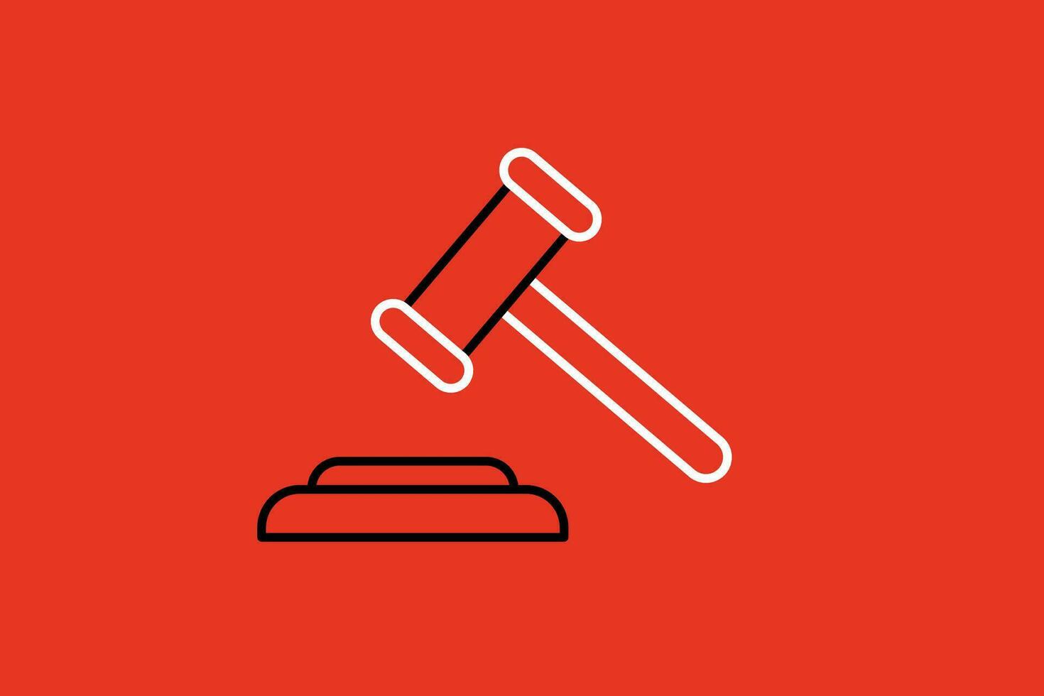 hammer vector icon. white isolated on red background