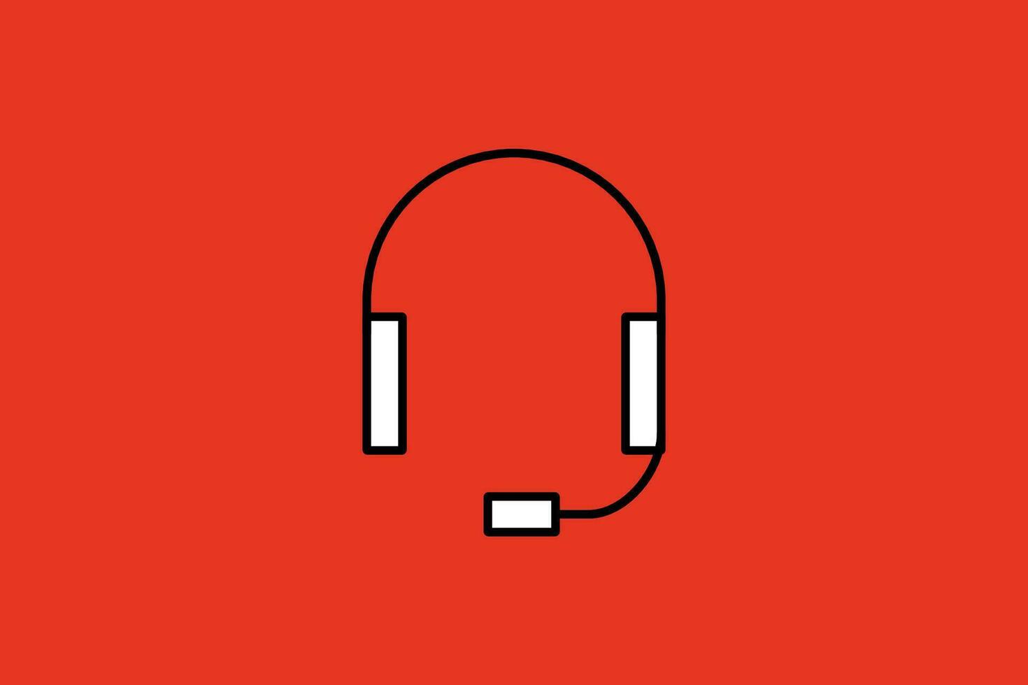 Headphones icon on red background. Vector illustration.