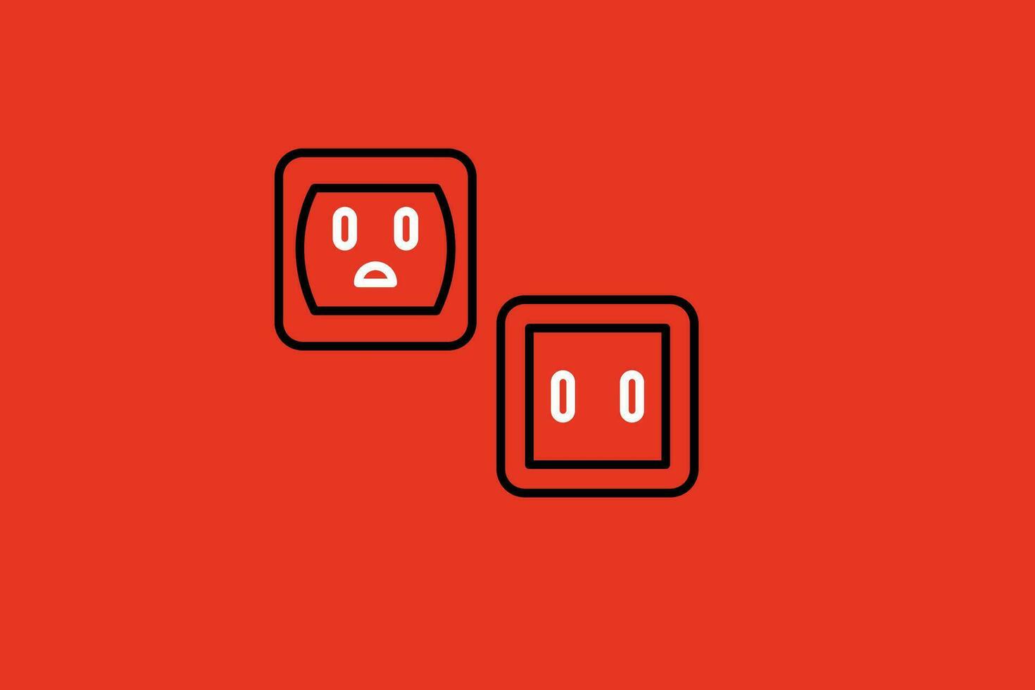 Illustration of two electrical outlets. Vector icon on a red background.