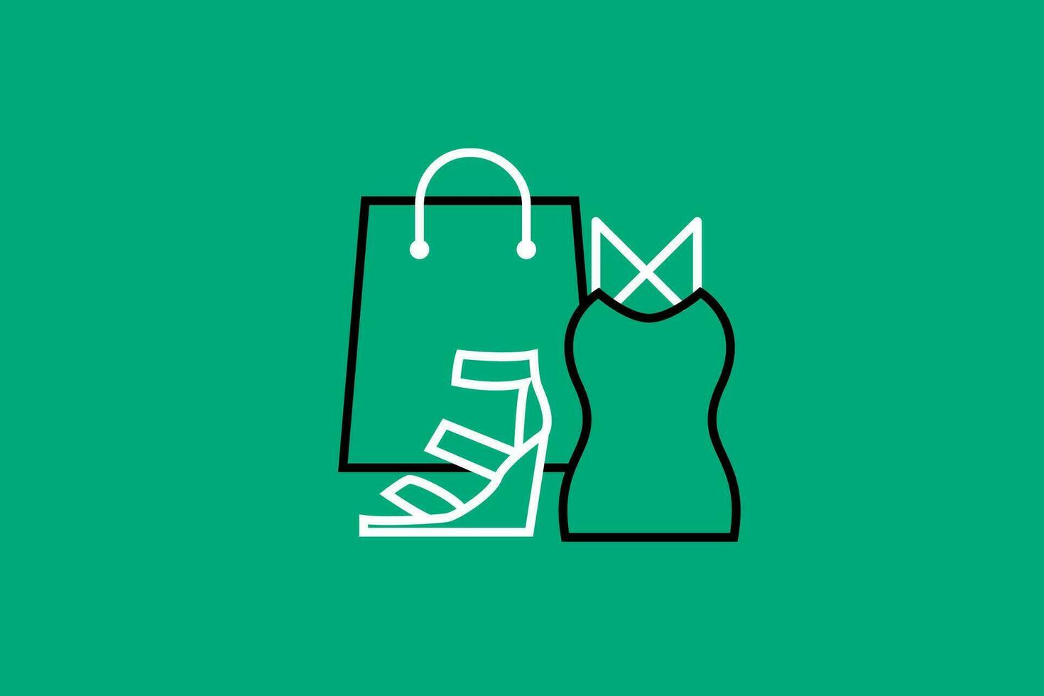compras bolso y Zapatos línea icono. vector ilustración en verde antecedentes.