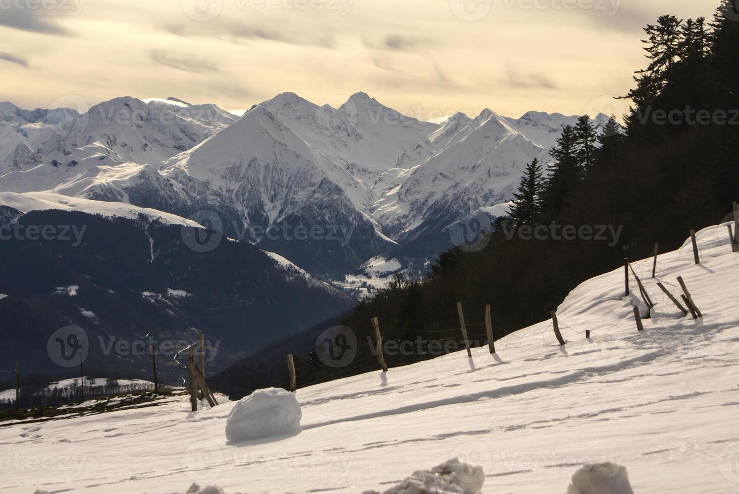 panoramic view, south side, of massif of Maladeta in the Pyrenees photo