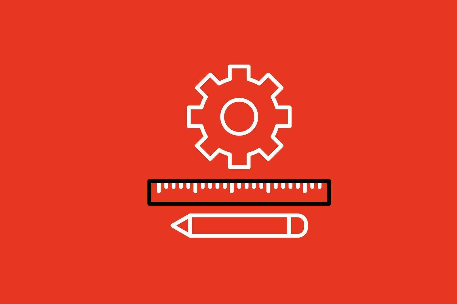 Gear and ruler line icon. Cogwheel, gear and ruler vector icon