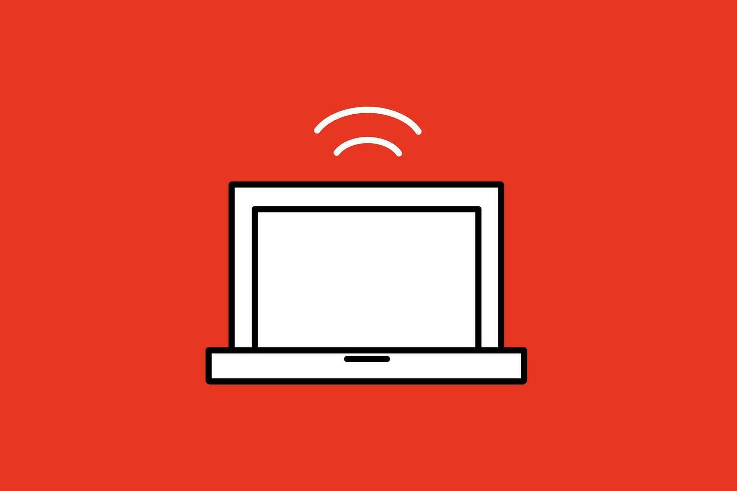 Laptop with wifi signal icon on red background. Vector illustration.