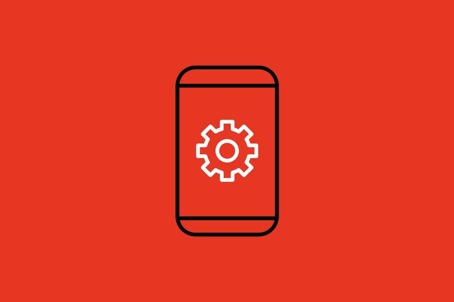 Smartphone gear icon. Vector illustration in line art style on red background.