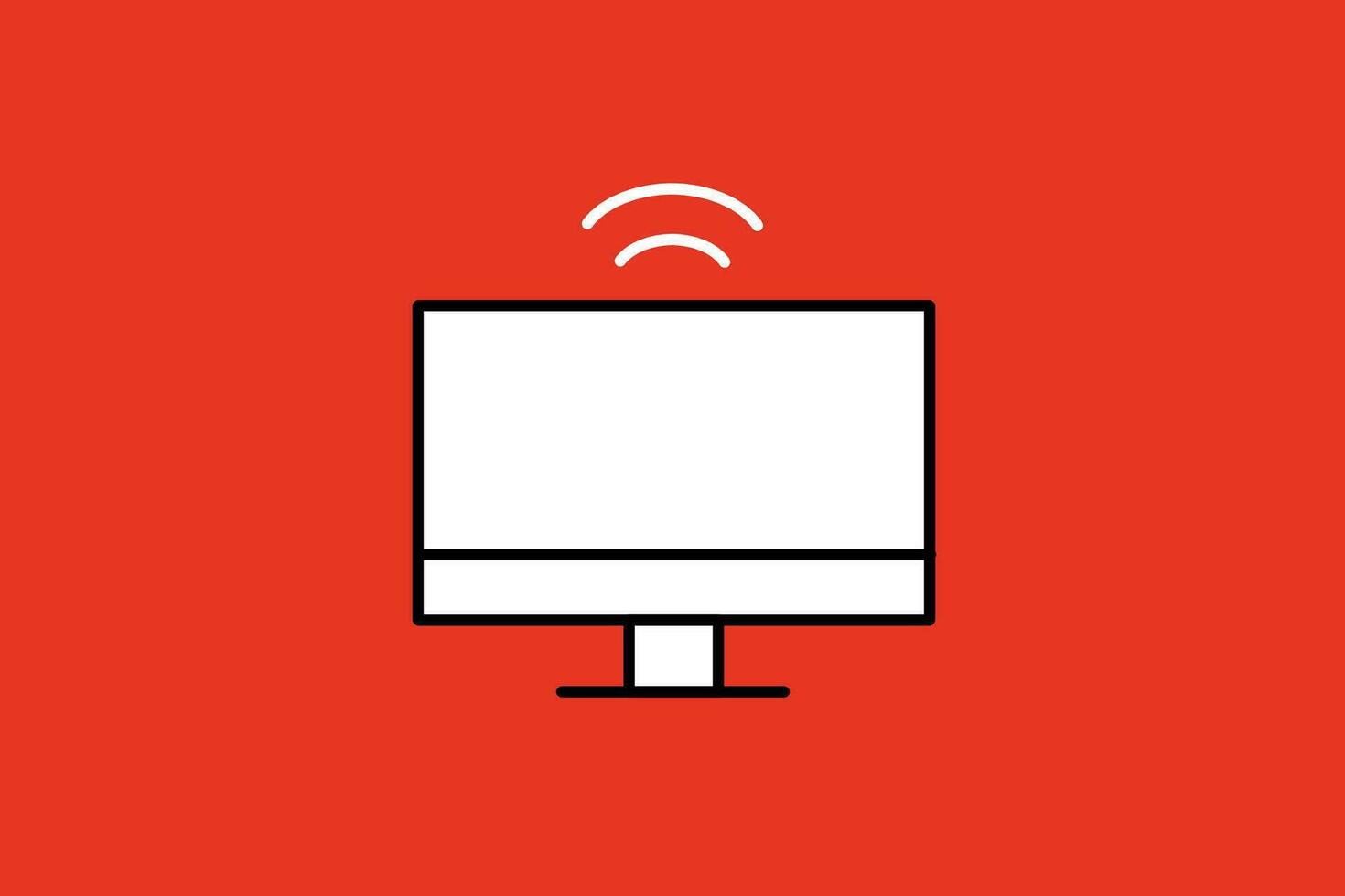 Computer screen with wifi signal icon. Vector illustration isolated on red background.