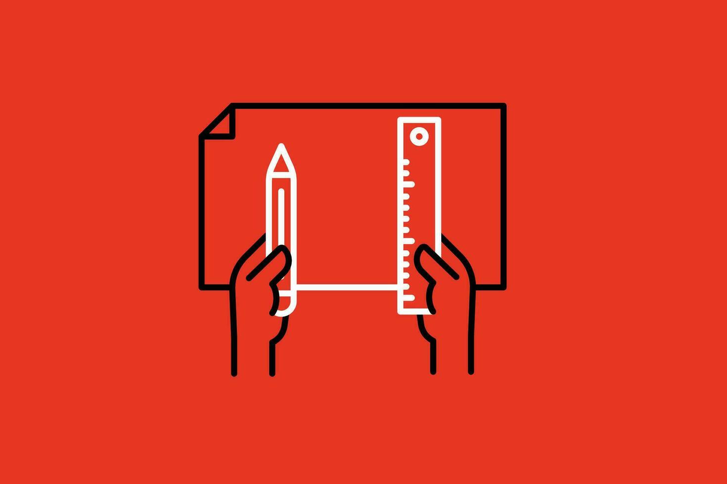 Pencil and ruler in hand vector icon. Pencil and ruler in hand vector icon