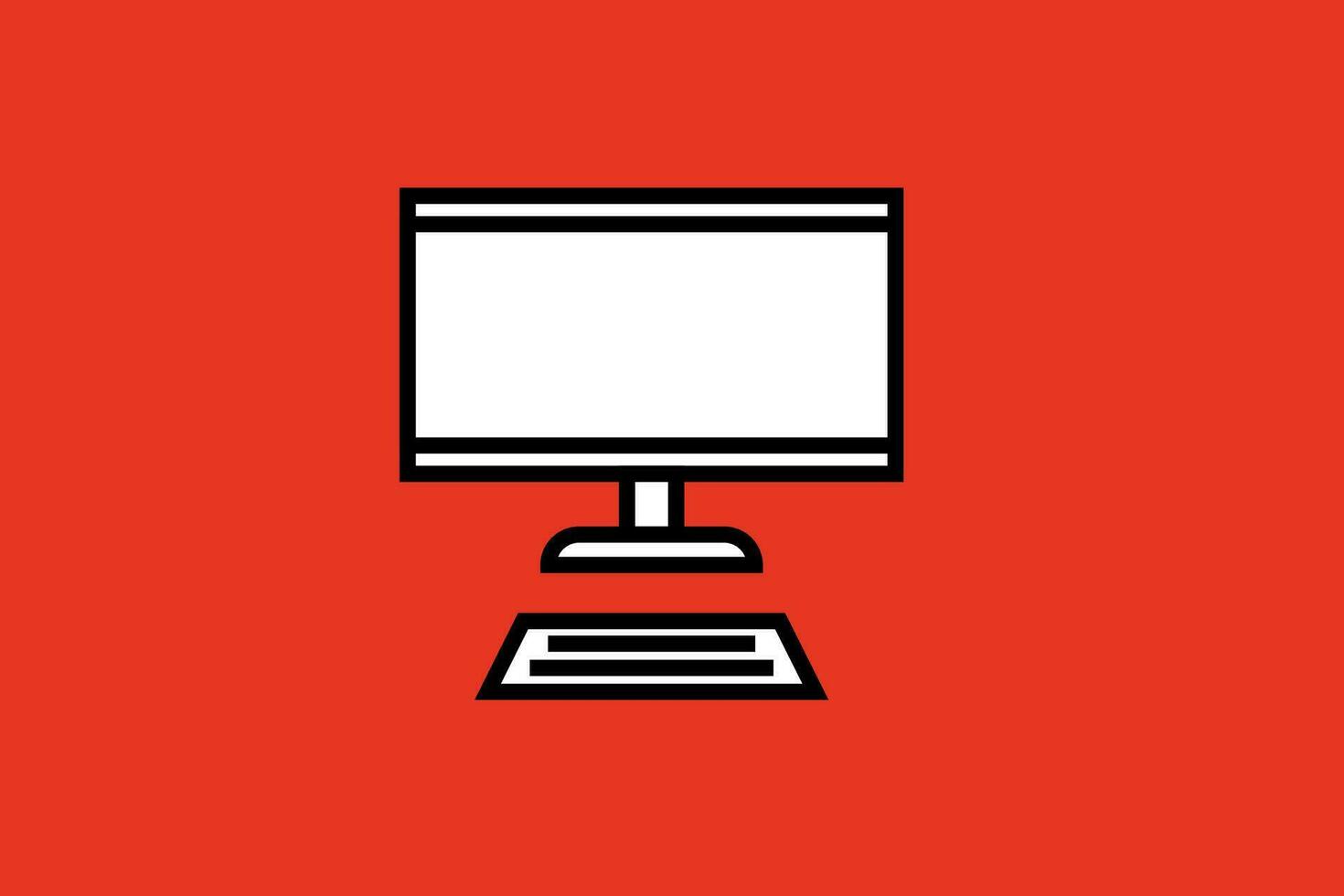 monitor and keyboard icon illustration on red background vector