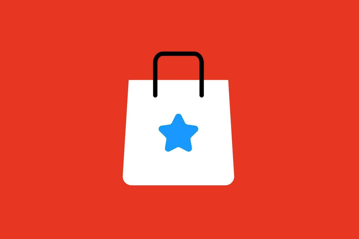Shopping bag with star icon. Flat design. Vector illustration.