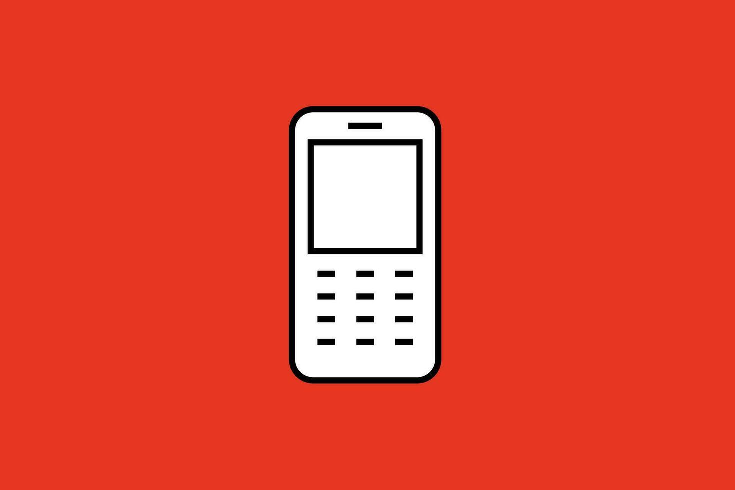 Mobile phone icon in flat style. Vector illustration on red background.