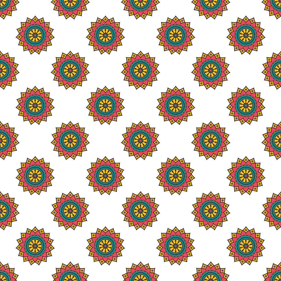 Seamless pattern of flower mandala on a white background vector