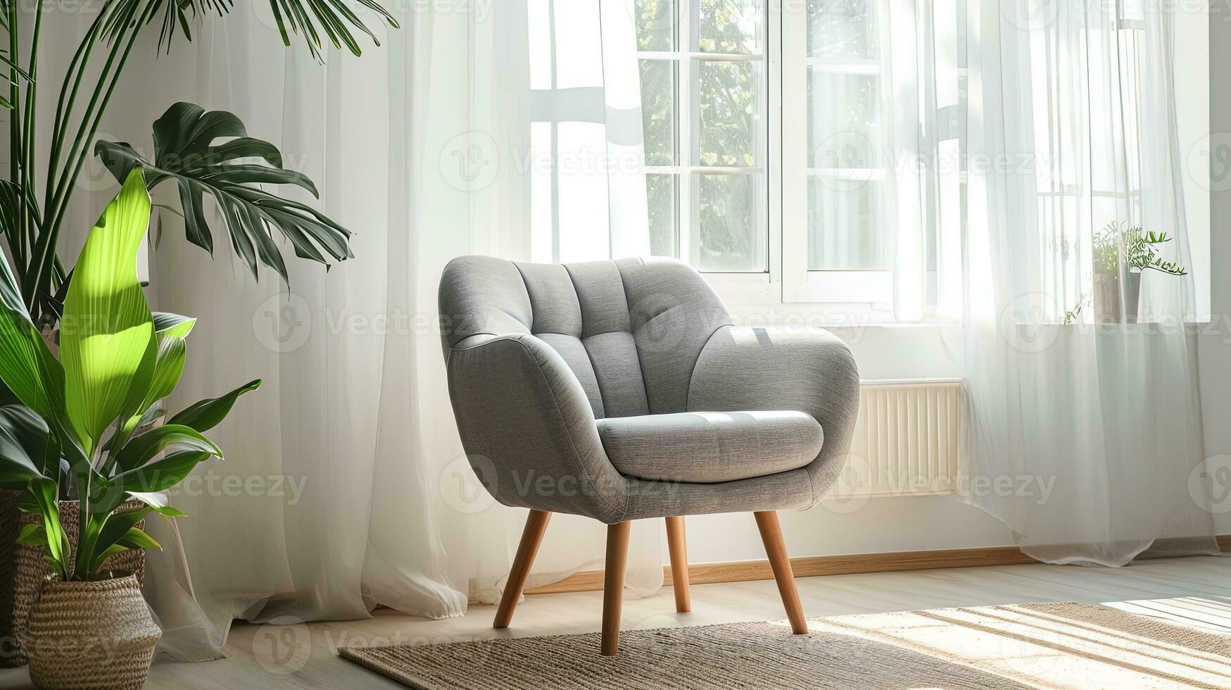 AI generated Comfortable armchair near window in living room, ai generative photo