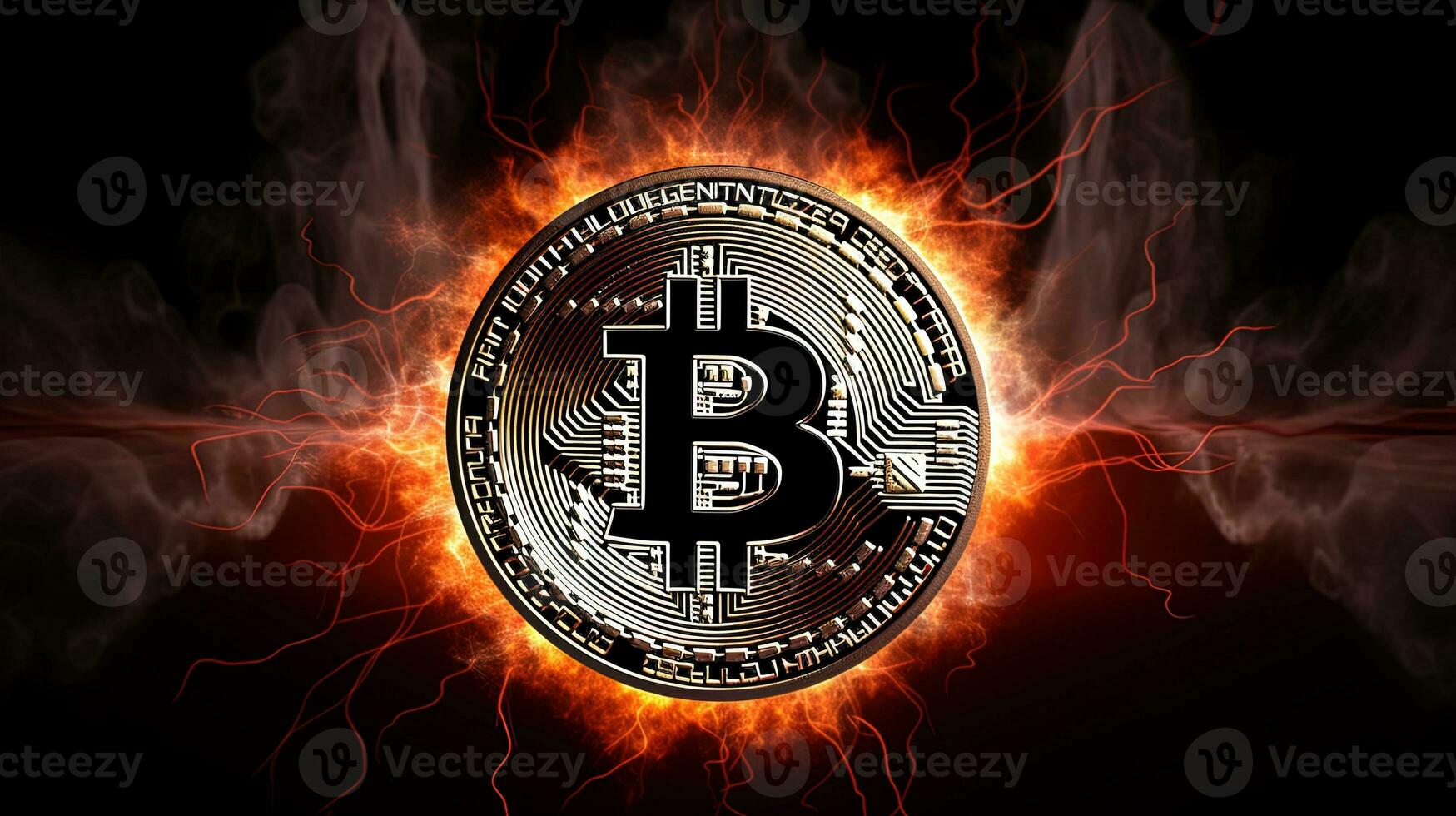 AI generated Cryptocurrency concept Bitcoin on fire background, ai generative photo