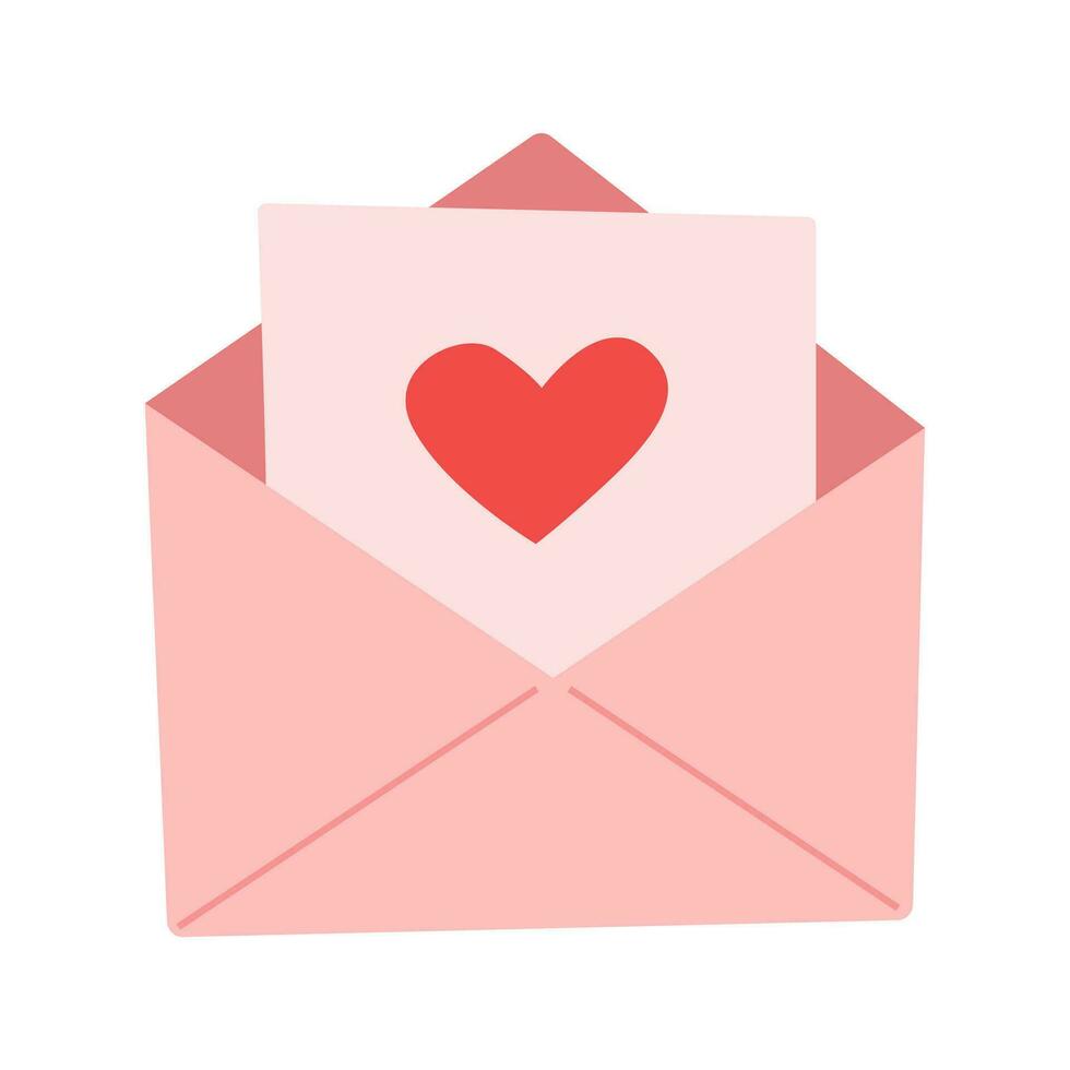 Happy Valentine's day. Envelope with red heart on white background. Giving love email vector illustration.