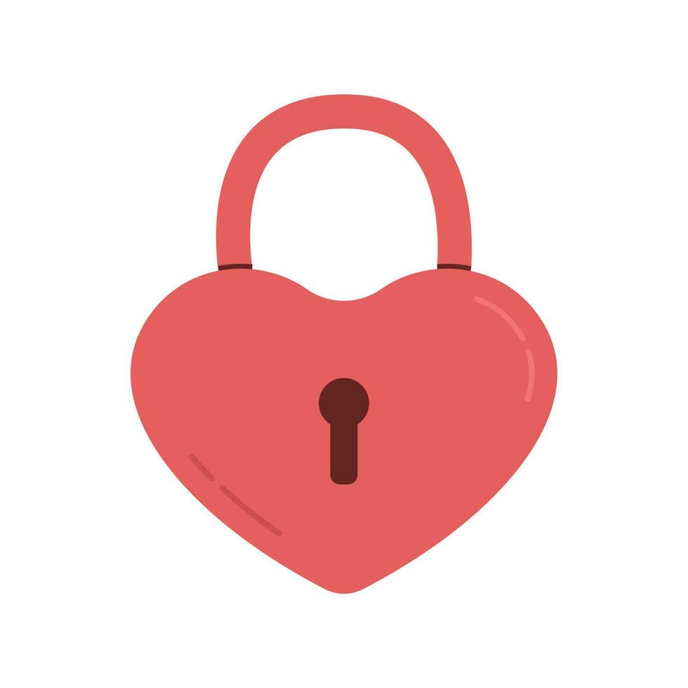 Heart shaped padlock icon in flat style on white background. Valentine's day vector