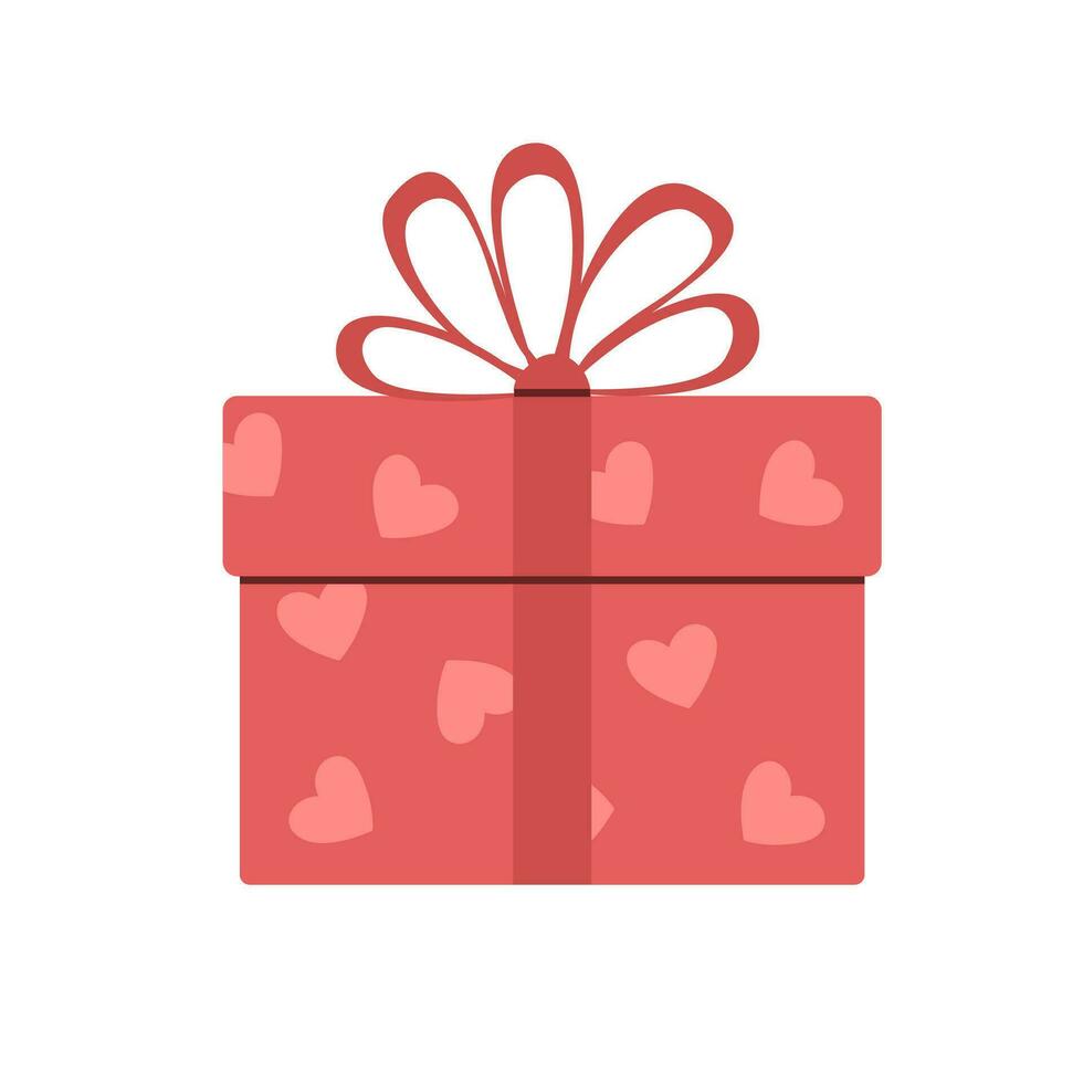 Cartoon gift box with hearts on white background. Valentine's day. Flat vector illustration.