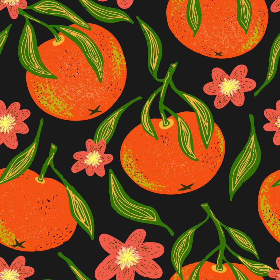 orange and flower pattern on black background vector