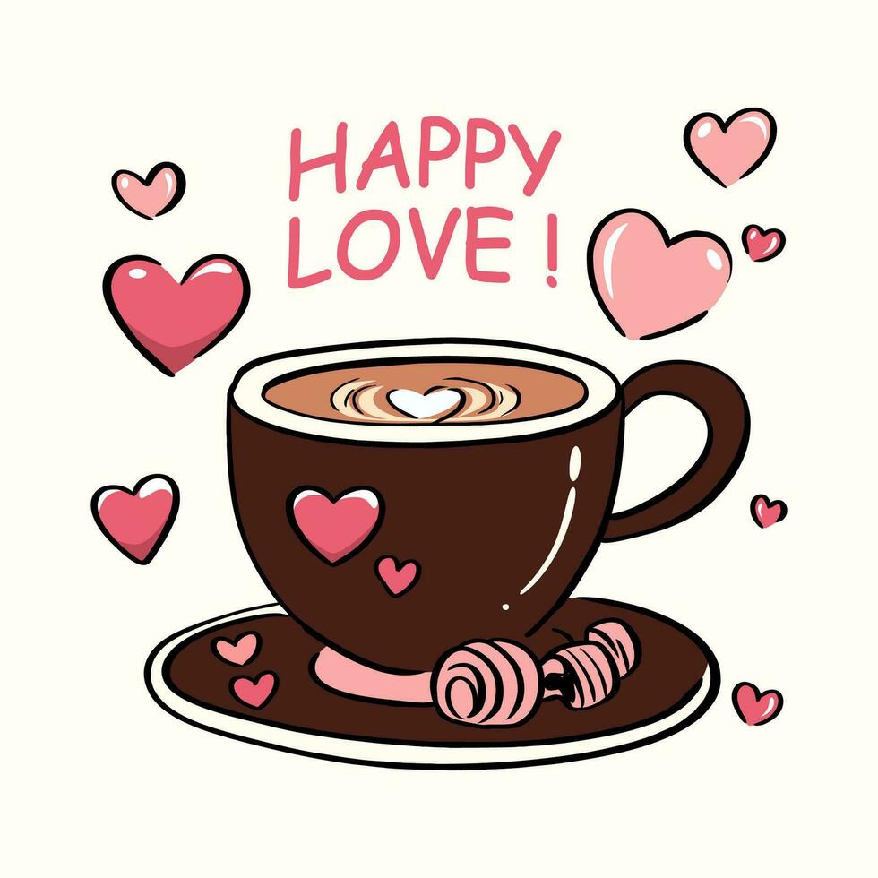 vector illustration cute coffee cup for valentines day love heart
