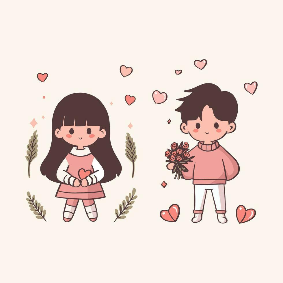 vector illustration cute couple set valentines love heart