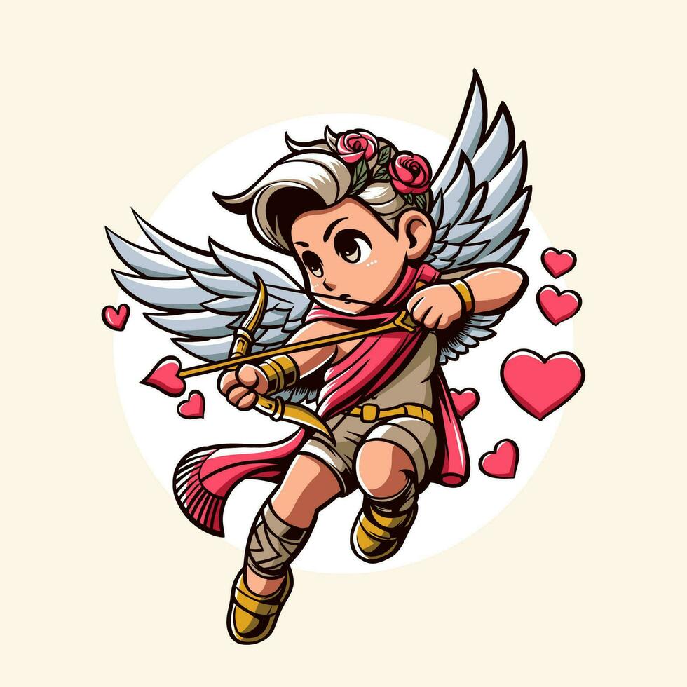 Vector illustration cute cupid for valentines day love heart 4