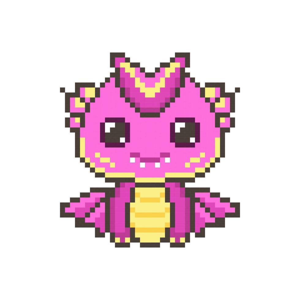 gracioso rosado píxel mágico dragones kawaii vistoso linda dinosaurio con fantasía 8 bits gráficos y cuernos con legendario sonriente pequeño vector monstruos
