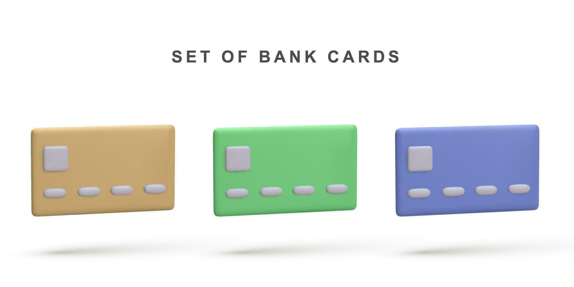 3d realista conjunto de crédito tarjeta en blanco antecedentes. vector ilustración.