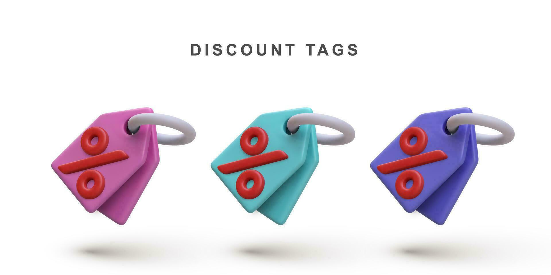 3d realistic set of discount tags. Vector illustration.