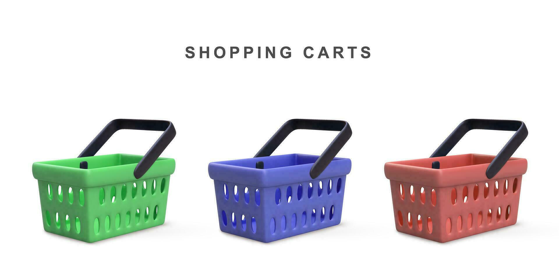 3d realistic Set of shopping carts isolated on white background. Vector illustration.