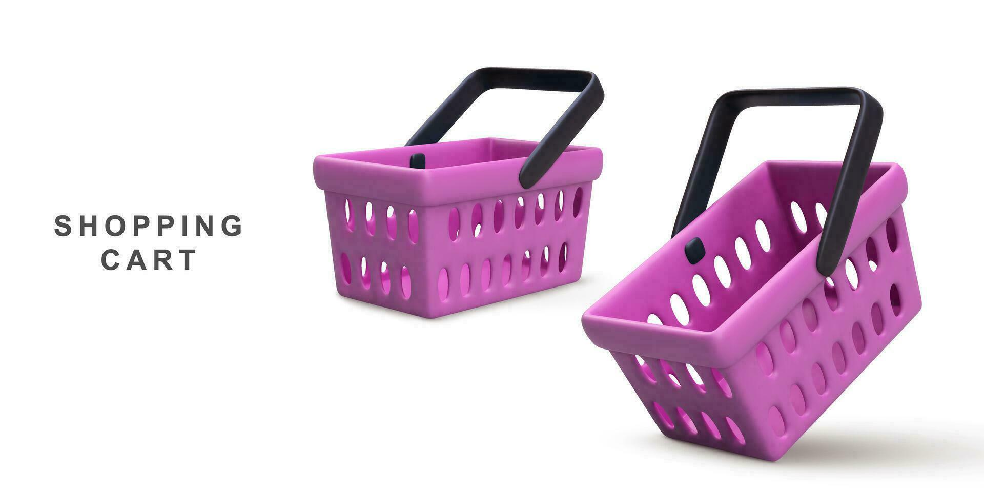 3d realistic two lilac shopping carts isolated on white background. Vector illustration.