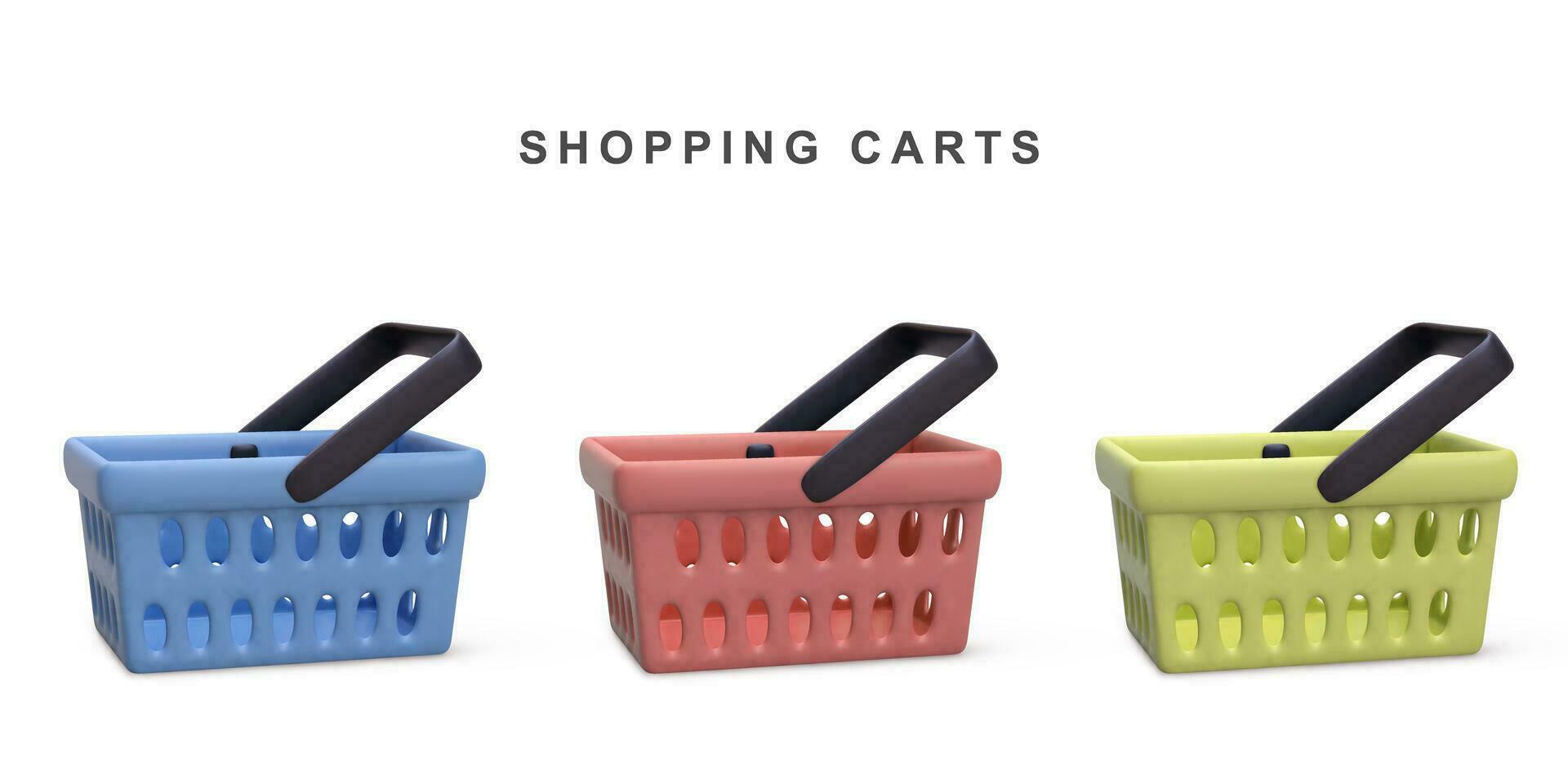 3d realistic Set of shopping carts. Vector illustration.
