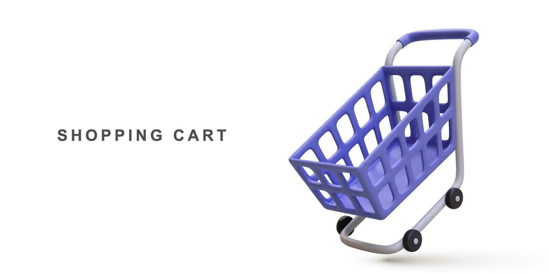 3d realistic blue shopping cart isolated on white background. Vector illustration.