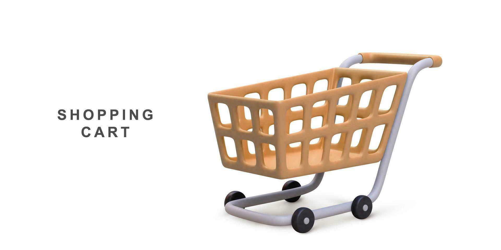 3d realistic yellow shopping cart isolated on white background. Vector illustration.