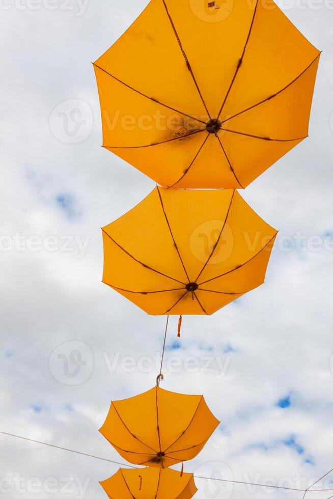 Background colorful umbrella street decoration photo