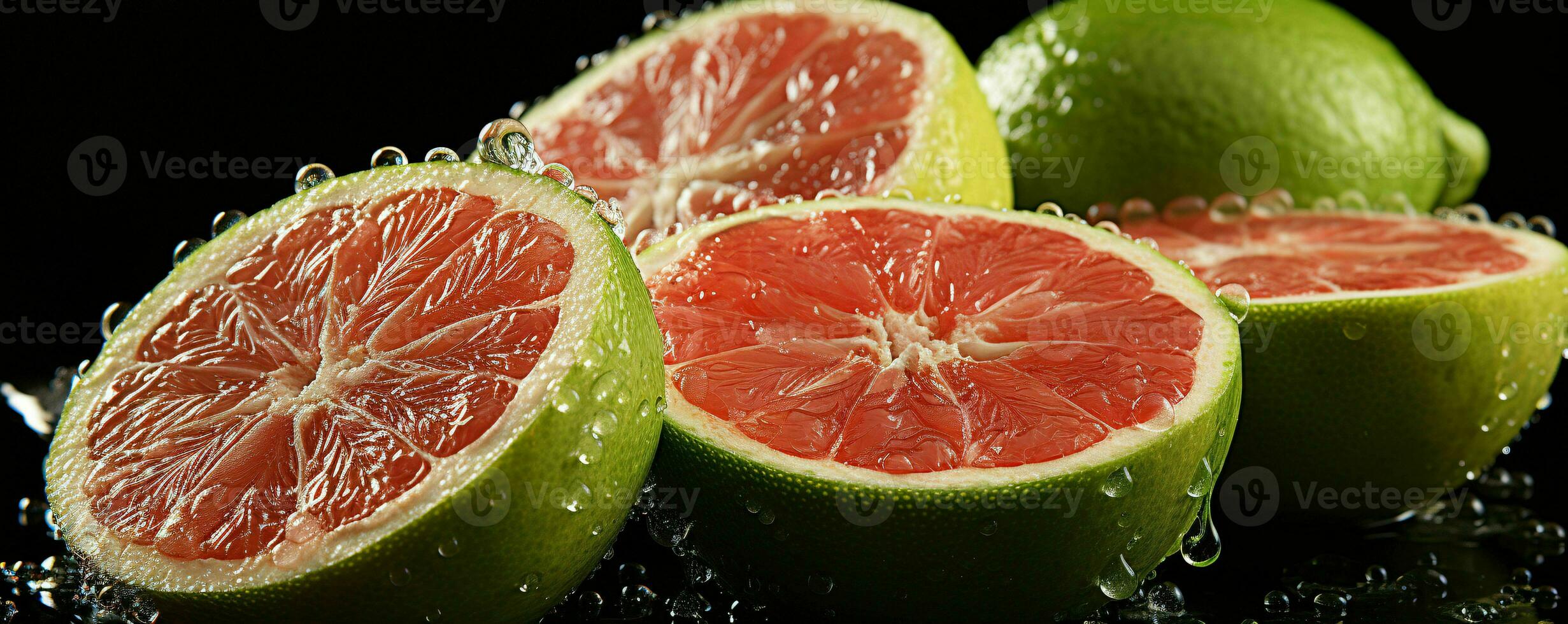 AI generated Sliced Fresh Grapefruits with Water Droplets. Pomelo Fruits. Generative AI photo