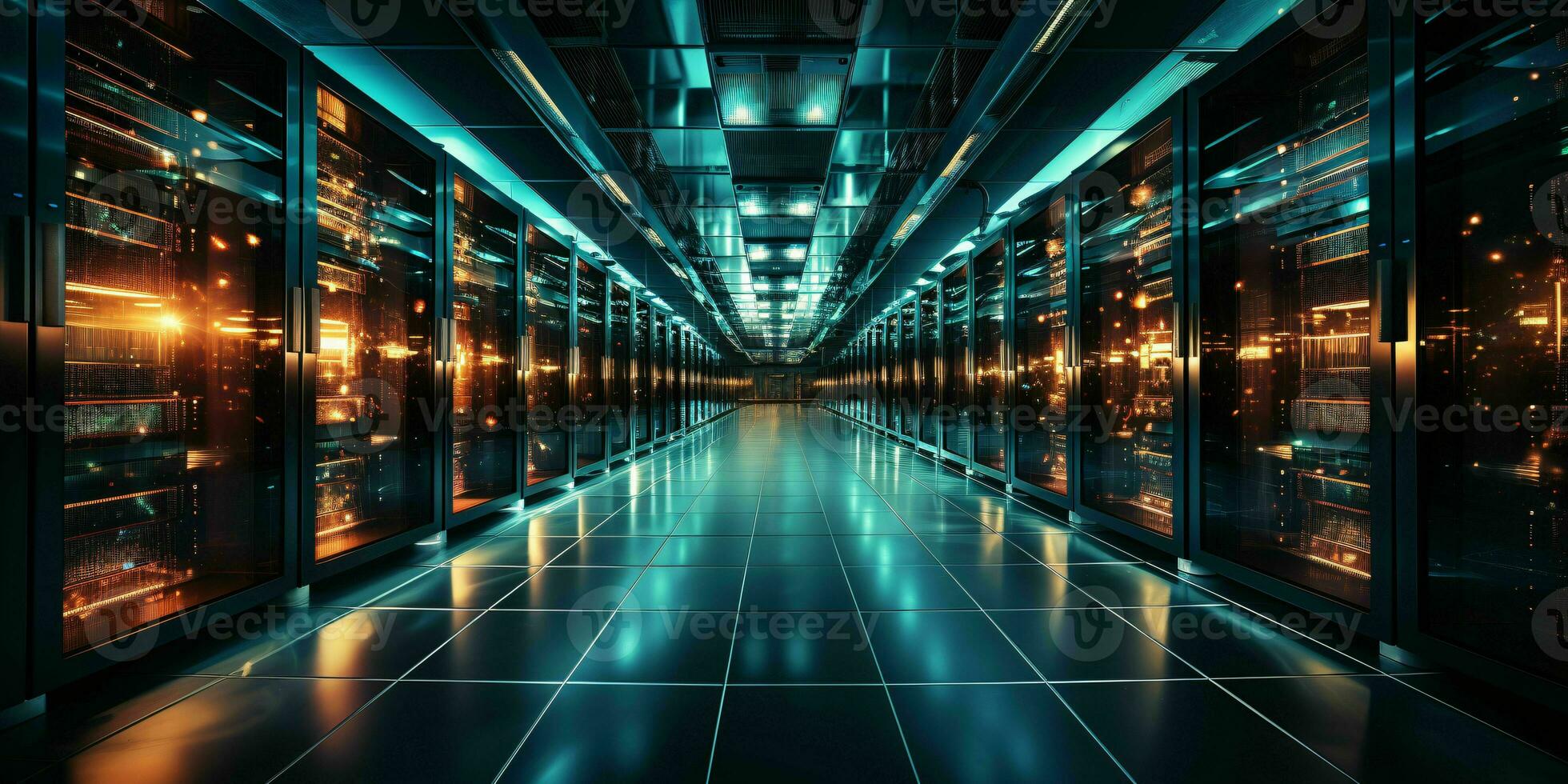 AI generated Data Center Background. Futuristic Server Room. Generative AI photo