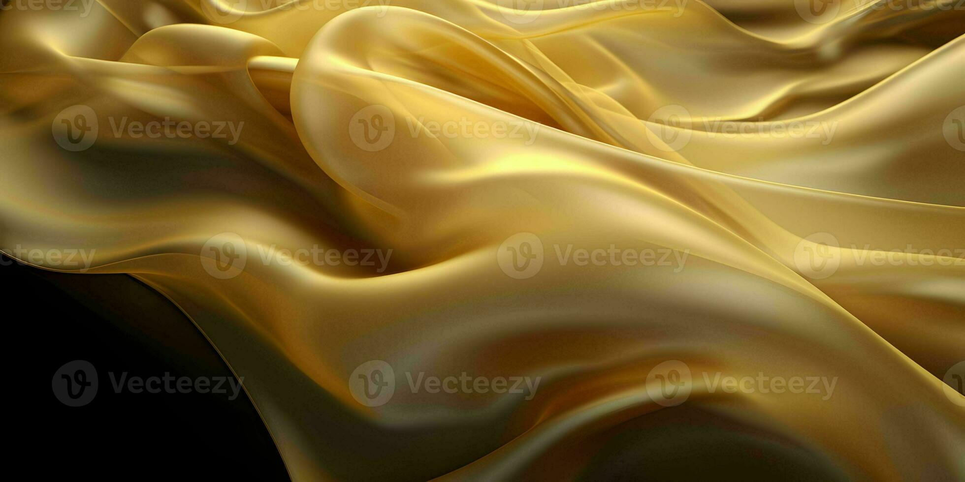 AI generated Luxurious Gold Silk Fabric Isolated on Black Background. Generative AI photo