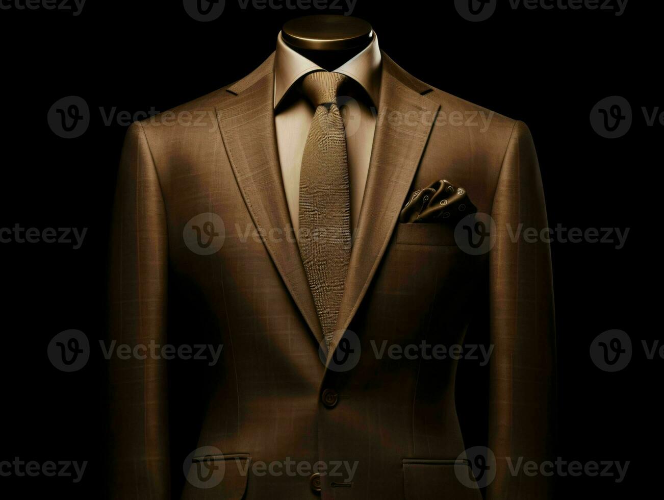 AI generated Elegant Brown Men's Suit Isolated on Black Background. Generative AI photo
