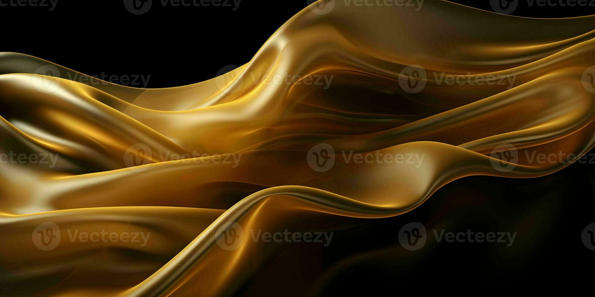 AI generated Luxurious Gold Silk Fabric Isolated on Black Background. Generative AI photo