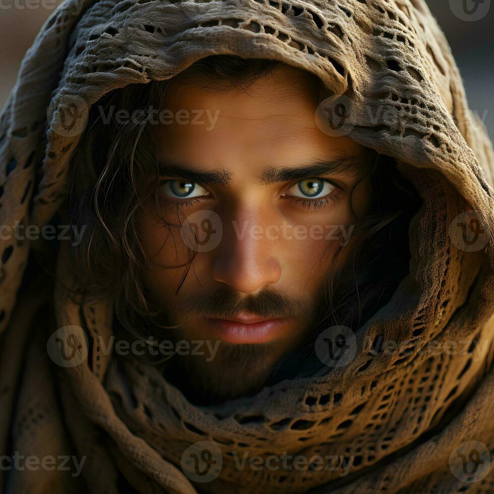 ai generado retrato de masculino árabe hombres con Pañuelo. generativo ai foto