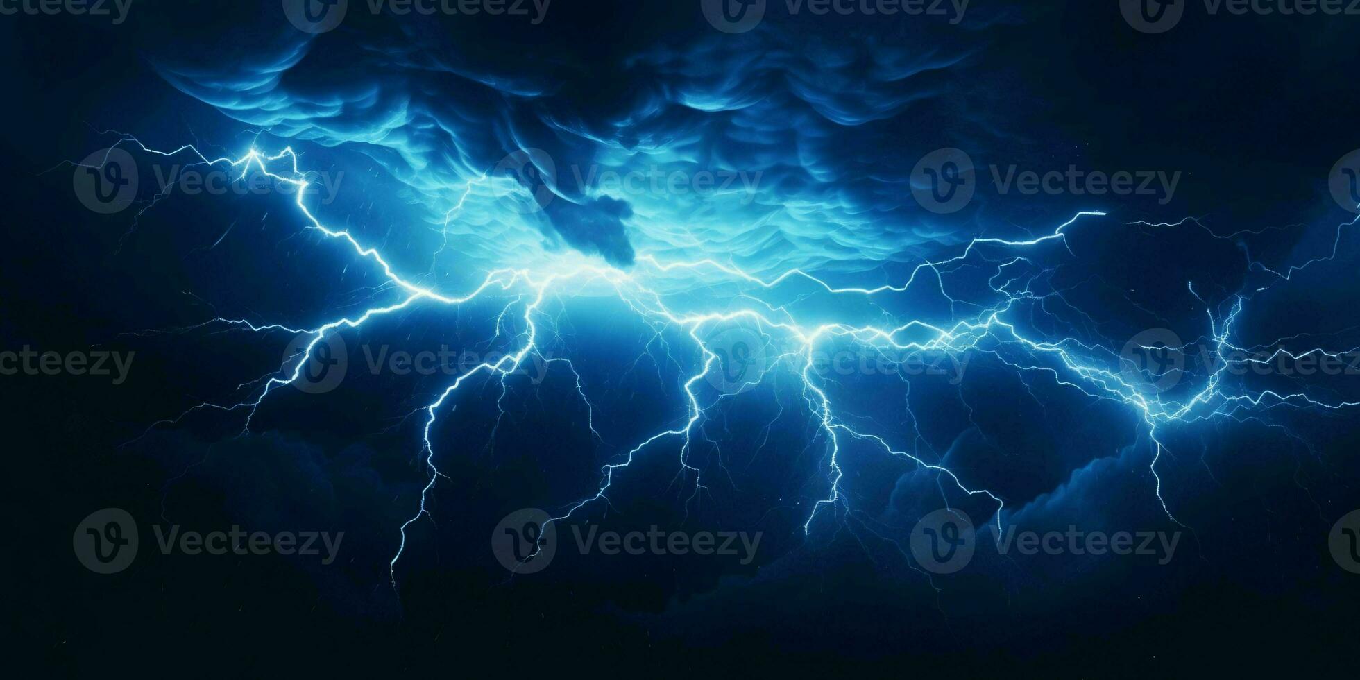 AI generated Blue Lightning with Dark Cloudy Sky. Thunderstorm Background. Generative AI photo