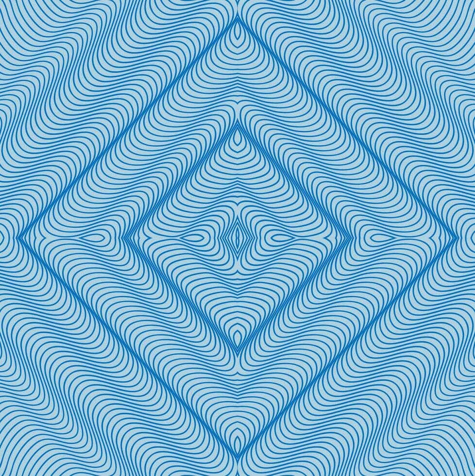Vector monochromatic abstract geometric background in blue color with patterns of squares drawn in a linear style