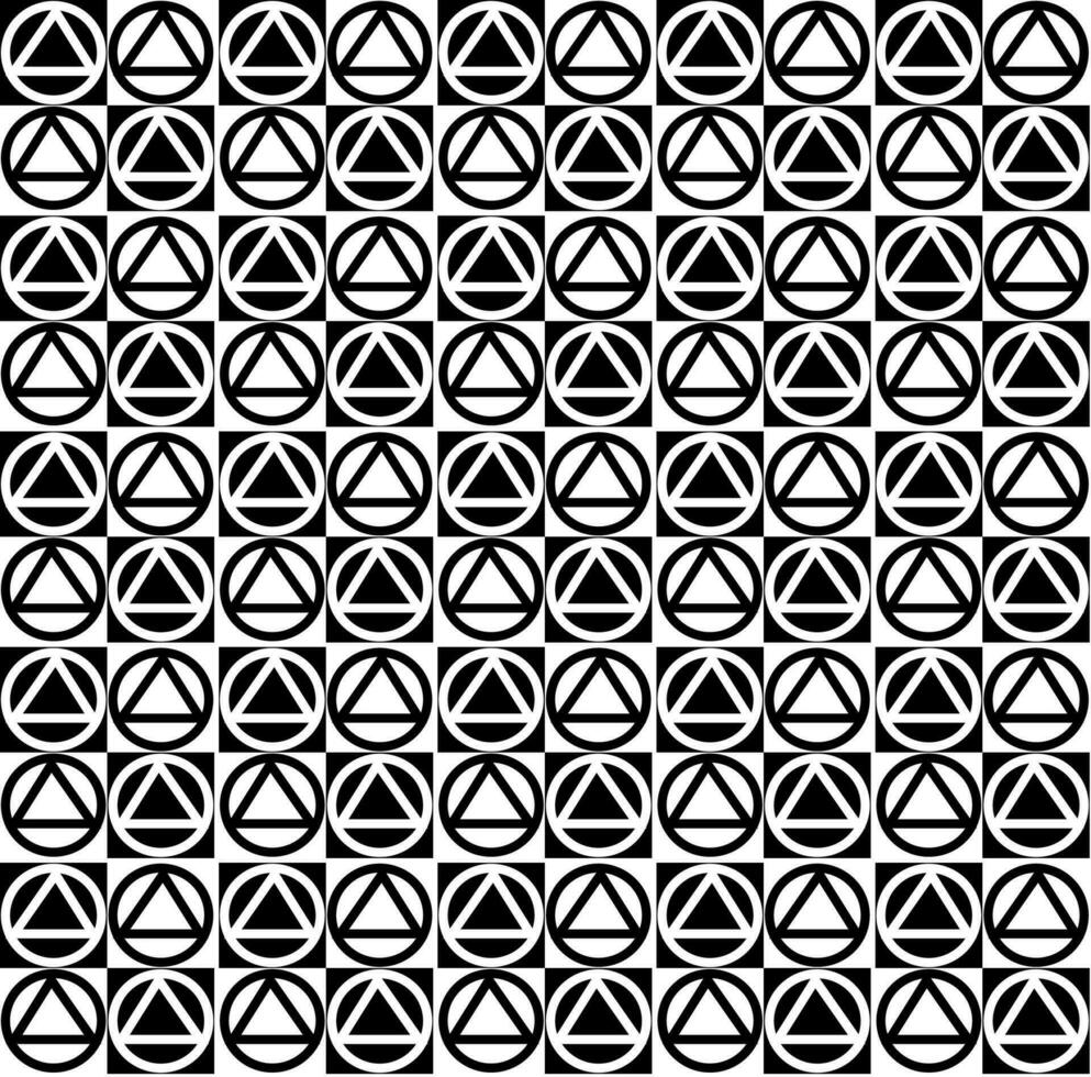Vector seamless black and white geometric texture in the form of alternating triangles and circles