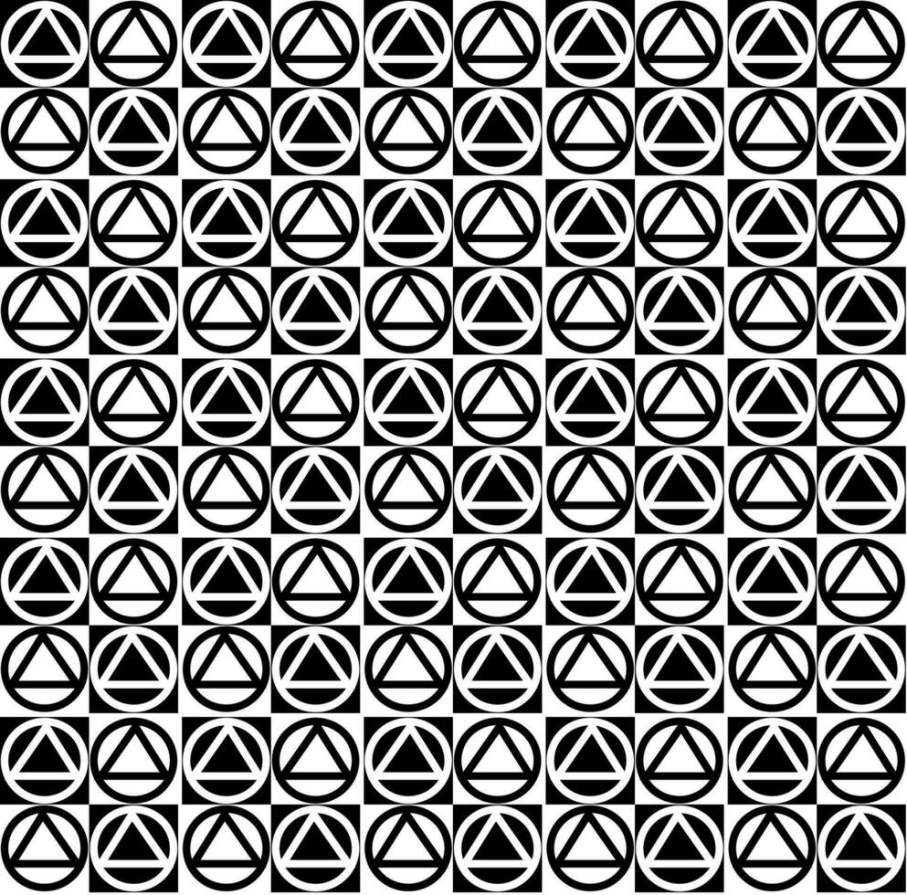 Vector seamless black and white geometric texture in the form of alternating triangles and circles