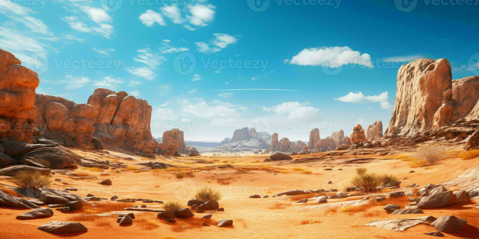 AI generated A vast, Arid Desert with Blue Skies. Rocky Desert Landscape. Generative AI photo