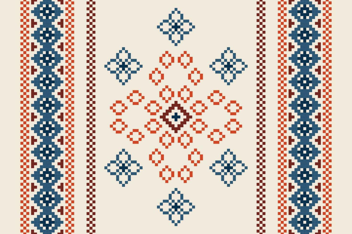 Ethnic geometric fabric pattern Cross Stitch.Ikat embroidery Ethnic oriental Pixel pattern brown cream background. Abstract,vector,illustration. Texture,clothing,frame,motifs,silk wallpaper. vector