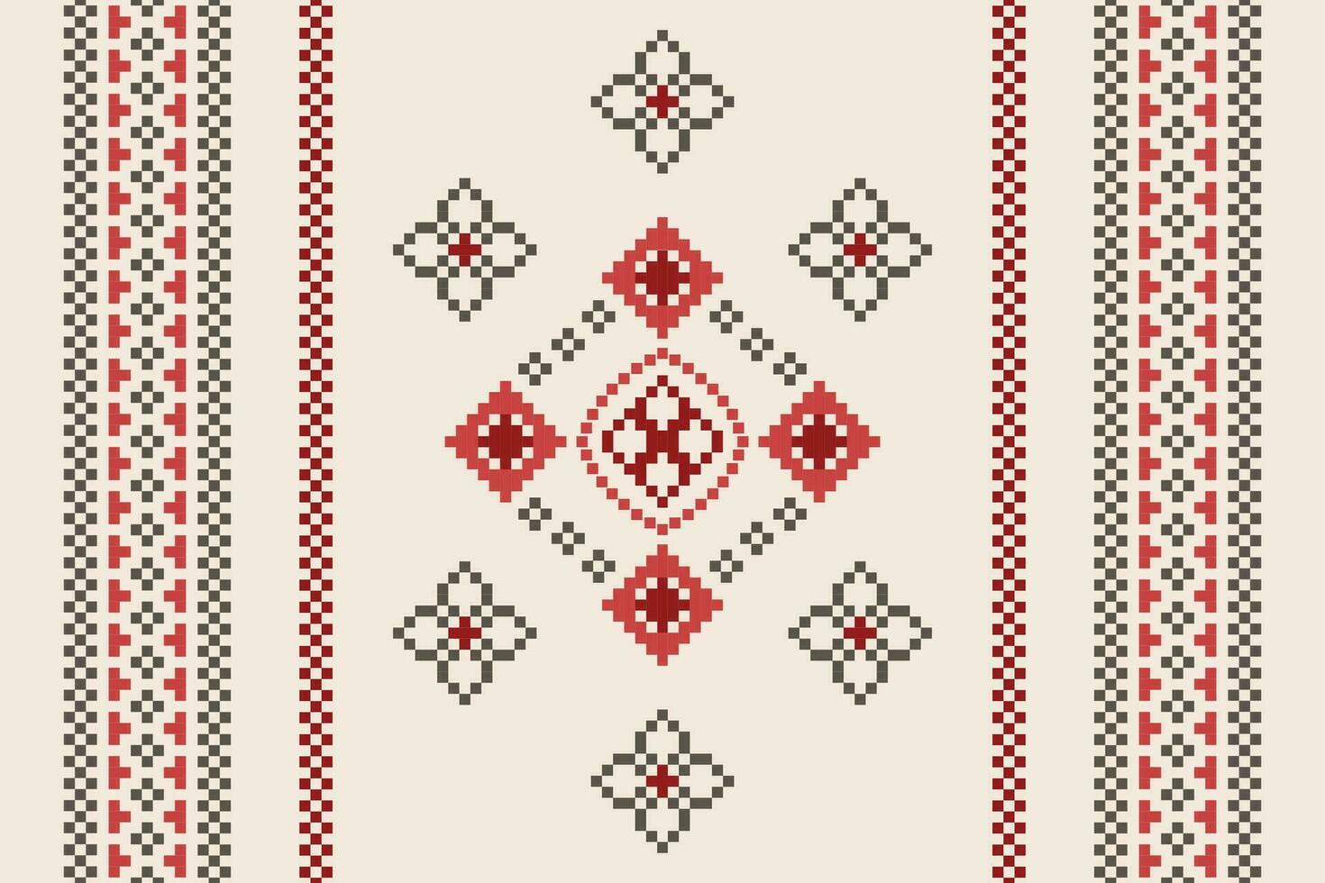 Ethnic geometric fabric pattern Cross Stitch.Ikat embroidery Ethnic oriental Pixel pattern brown cream background. Abstract,vector,illustration. Texture,clothing,frame,motifs,silk wallpaper. vector