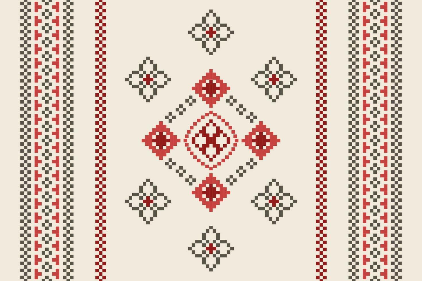 Ethnic geometric fabric pattern Cross Stitch.Ikat embroidery Ethnic oriental Pixel pattern brown cream background. Abstract,vector,illustration. Texture,clothing,frame,motifs,silk wallpaper. vector