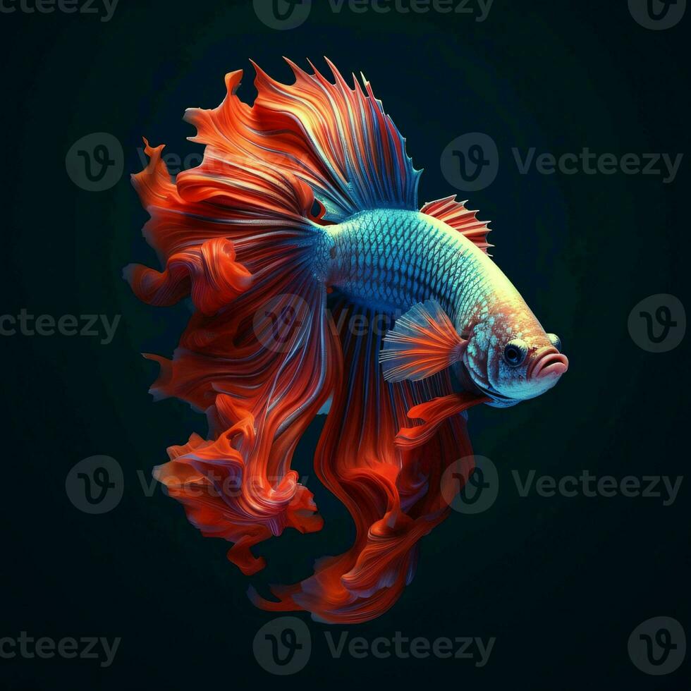 AI generated Beautiful Siamese Fighting Fish. Close Up of Betta Fish Isolated on Black Background. Generative AI photo