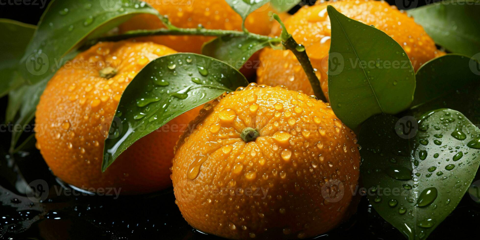 AI generated Fresh Oranges with Water Droplets Isolated on a Black Background. Generative AI photo